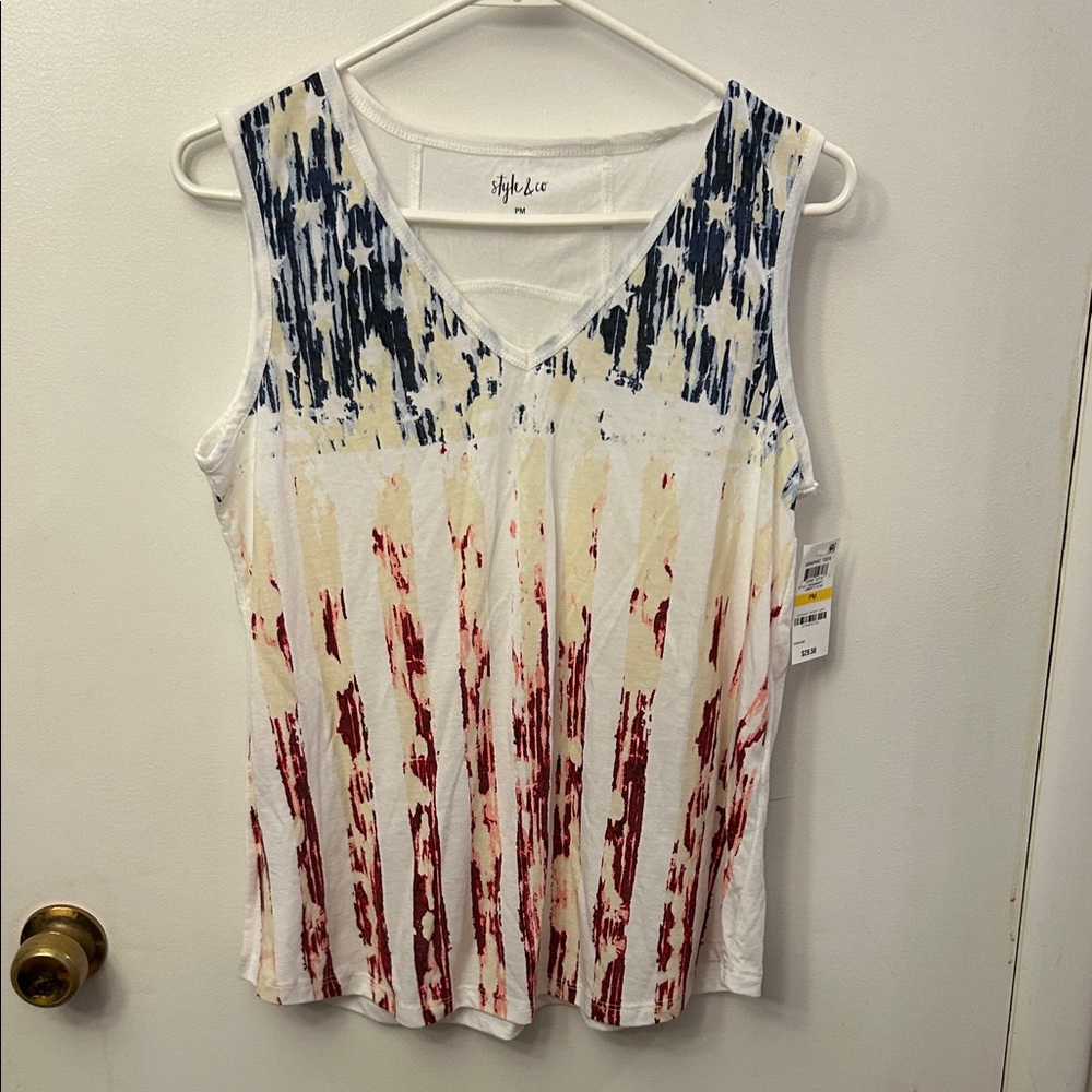 Style & Co. Women's Red, Blue, and White Tank Top Size PM